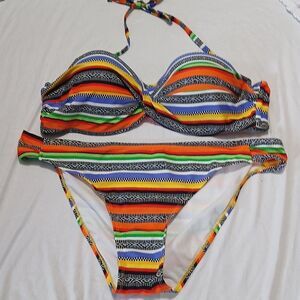 Push Up Twist Bandeau Bikini Set bright colorful beach cruise Sz XXL NWOT